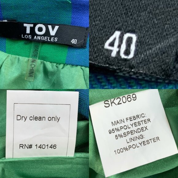 TOV Ruffle Plaid Skirts 40 US/M Blue Green Pencil Straight Midi Heritage Fall - Picture 6 of 14